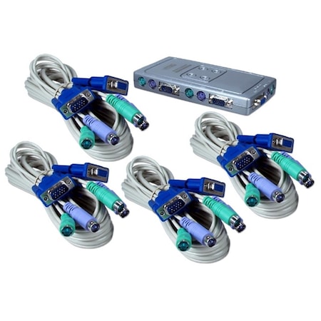 Qvs PS-2 4Port KVM Premium Compact Autoswitch with Combo Cable KVMS-14CK